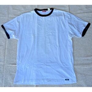 VTG Mens Sz Large UnionBay Ringer Tee T Shirt White Black Collar